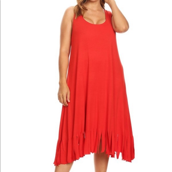 ❗️Clearance ❗️Fringe Bottom Canary Red Tank Dress - Picture 3 of 7